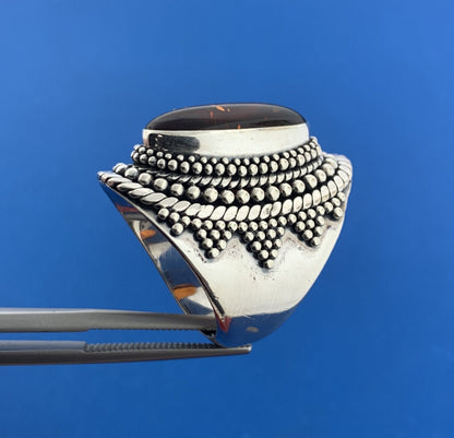 Stunning Sterling Silver 925 Cabochon Amber Statement Finger Ring Size 6