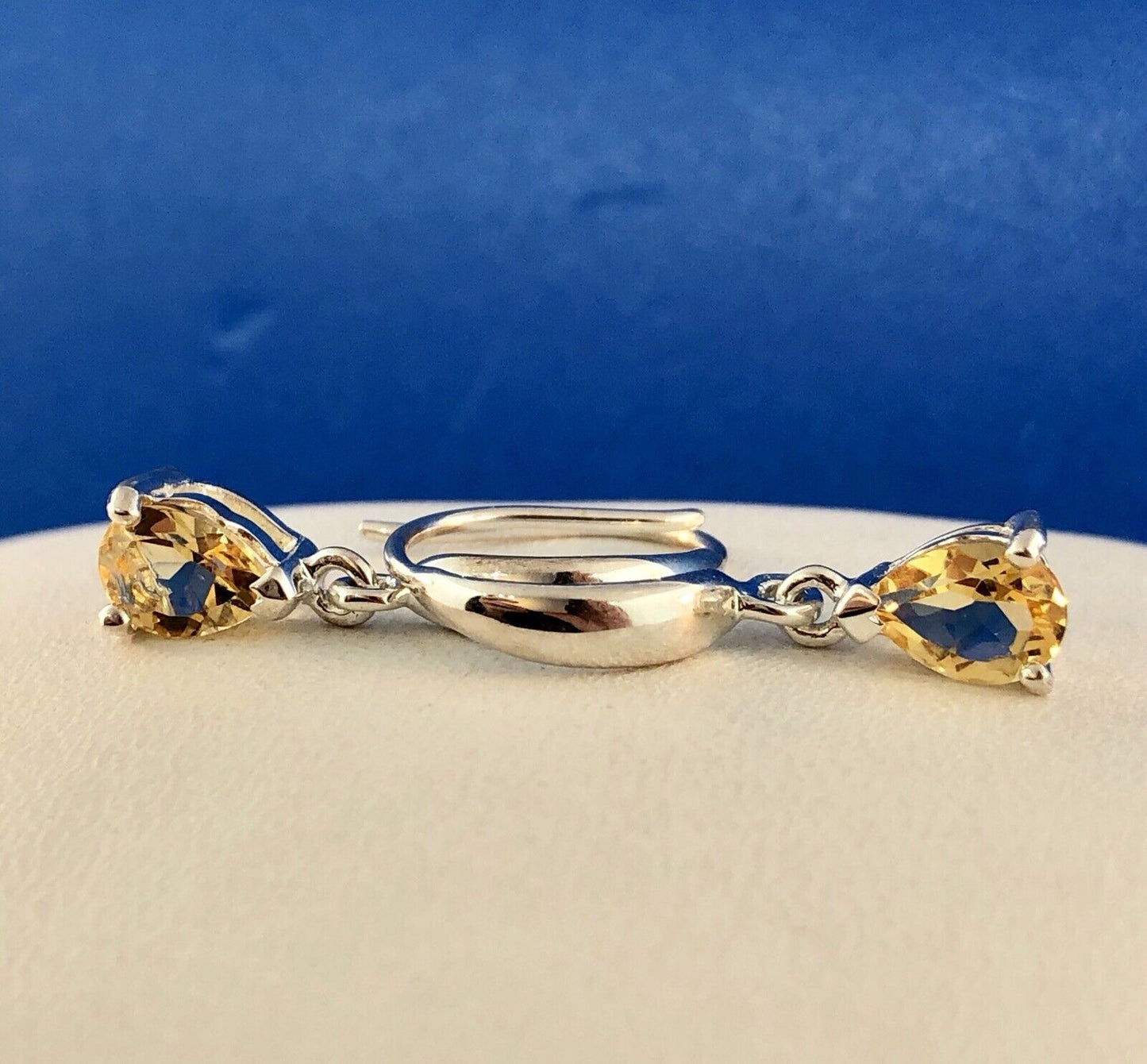 Designer Sterling Silver Citrine November Anniversary Occasion Dangle Earrings