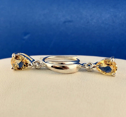 Designer Sterling Silver Citrine November Anniversary Occasion Dangle Earrings