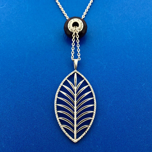 PANDORA 925 Sterling Silver CZ Light As A Feather Necklace w/Murano Glass Charm