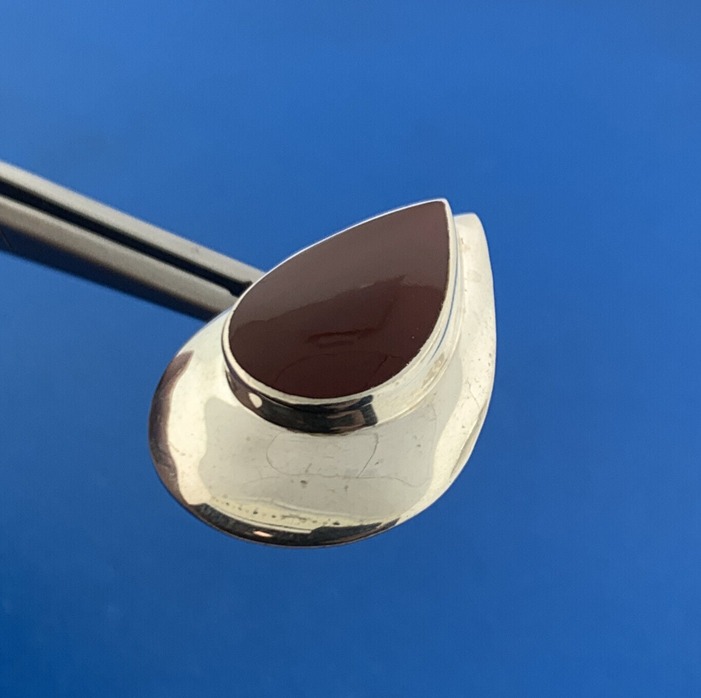 Native American Hallmarked Sterling Silver Red Carnelian Pear Statement Earrings