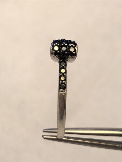 Estate 925 Sterling Silver Faceted Black Onyx Cubic Zirconia 3D Bow Ring