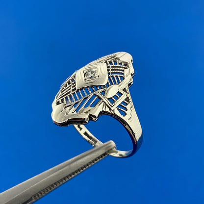 Vintage Cherie 14K White Gold Diamond Filigree Cocktail Ring