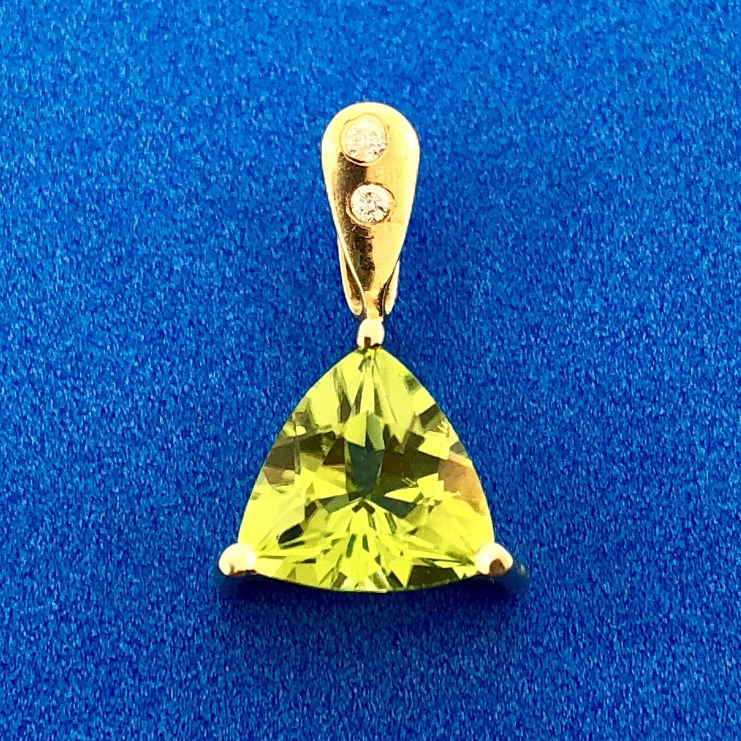 Modern 10K Yellow Gold Peridot Diamond Trapezoid August Birthstone Pendant