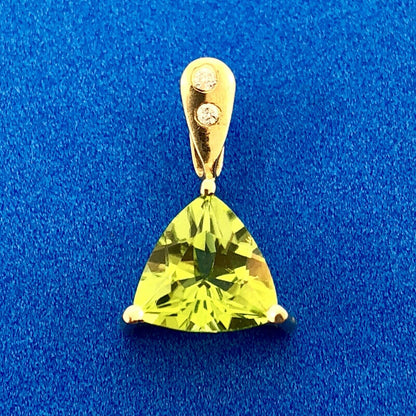 Modern 10K Yellow Gold Peridot Diamond Trapezoid August Birthstone Pendant