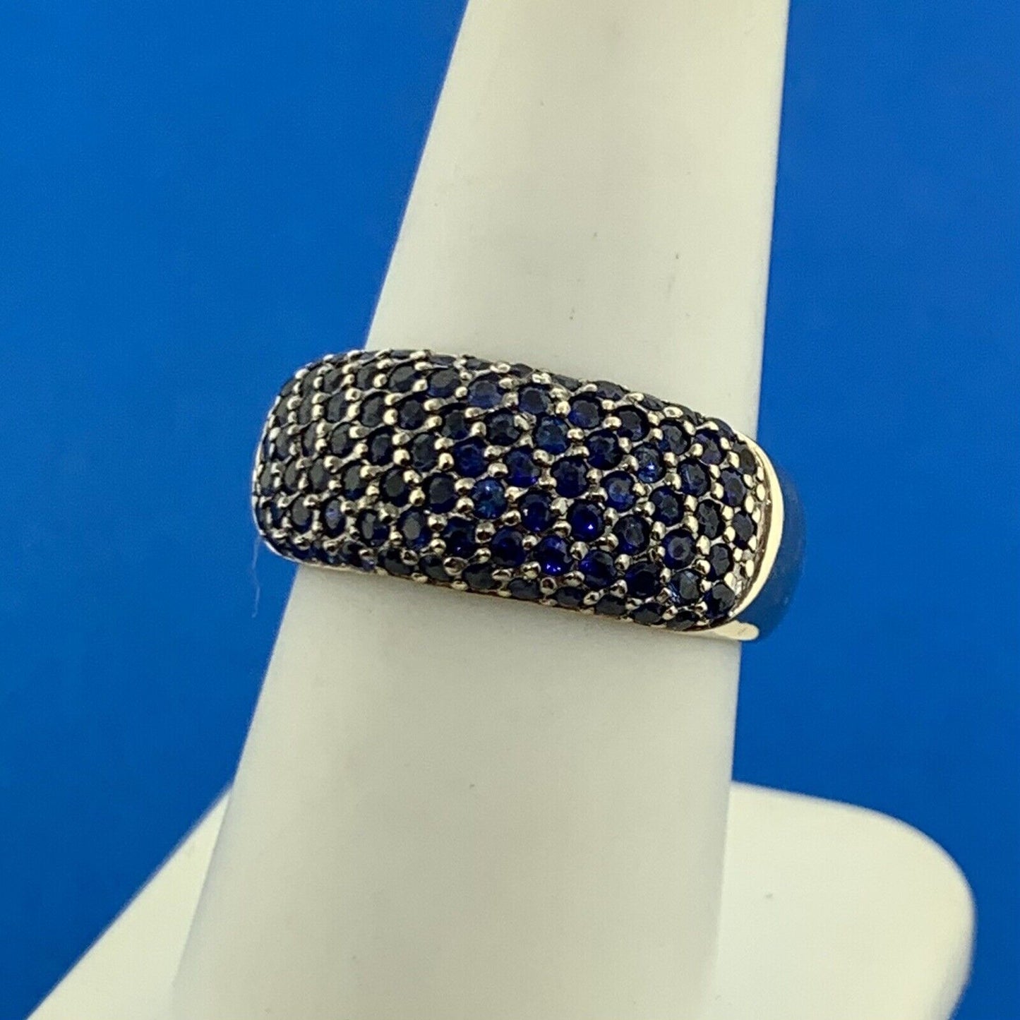 Designer CID 14K Yellow Gold Pave Blue Sapphire Band Ring