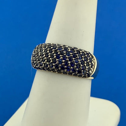 Designer CID 14K Yellow Gold Pave Blue Sapphire Band Ring