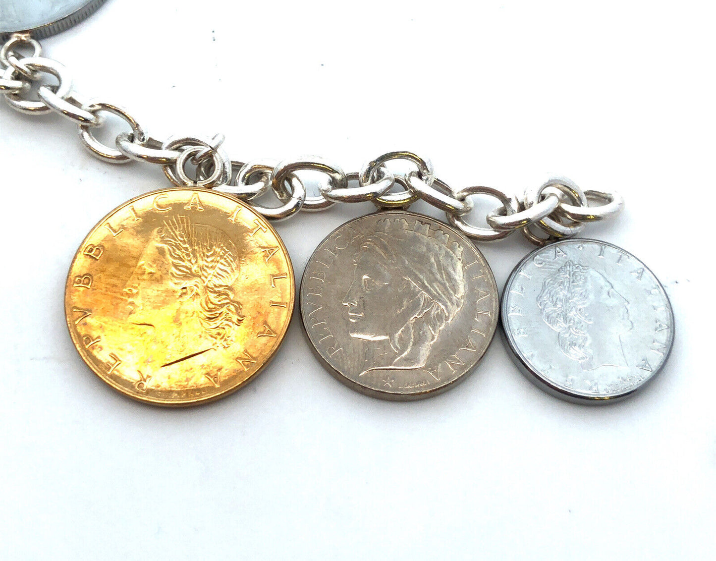 Designer Milor Italy 925 Sterling Silver Italian Coin Currency Charm Bracel