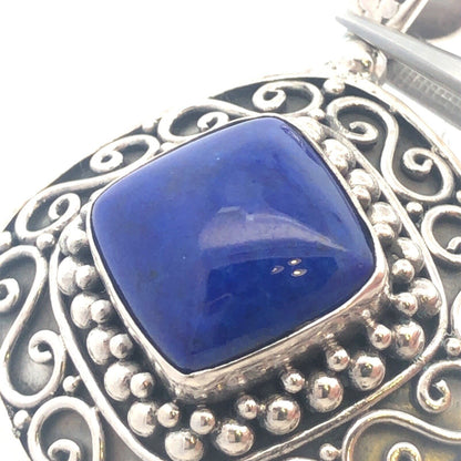 Designer BA 925 Sterling Silver Square Lapis Lazuli Scroll Statement Pendant