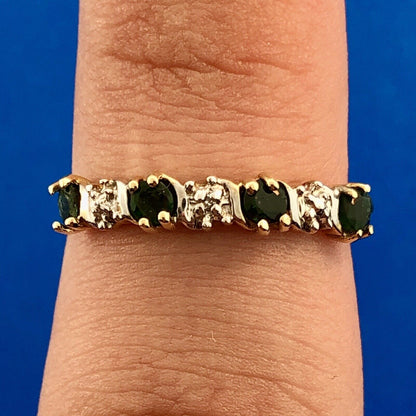 Retro 10K Yellow White Gold Emerald Diamond Stackable Anniversary Band Ring