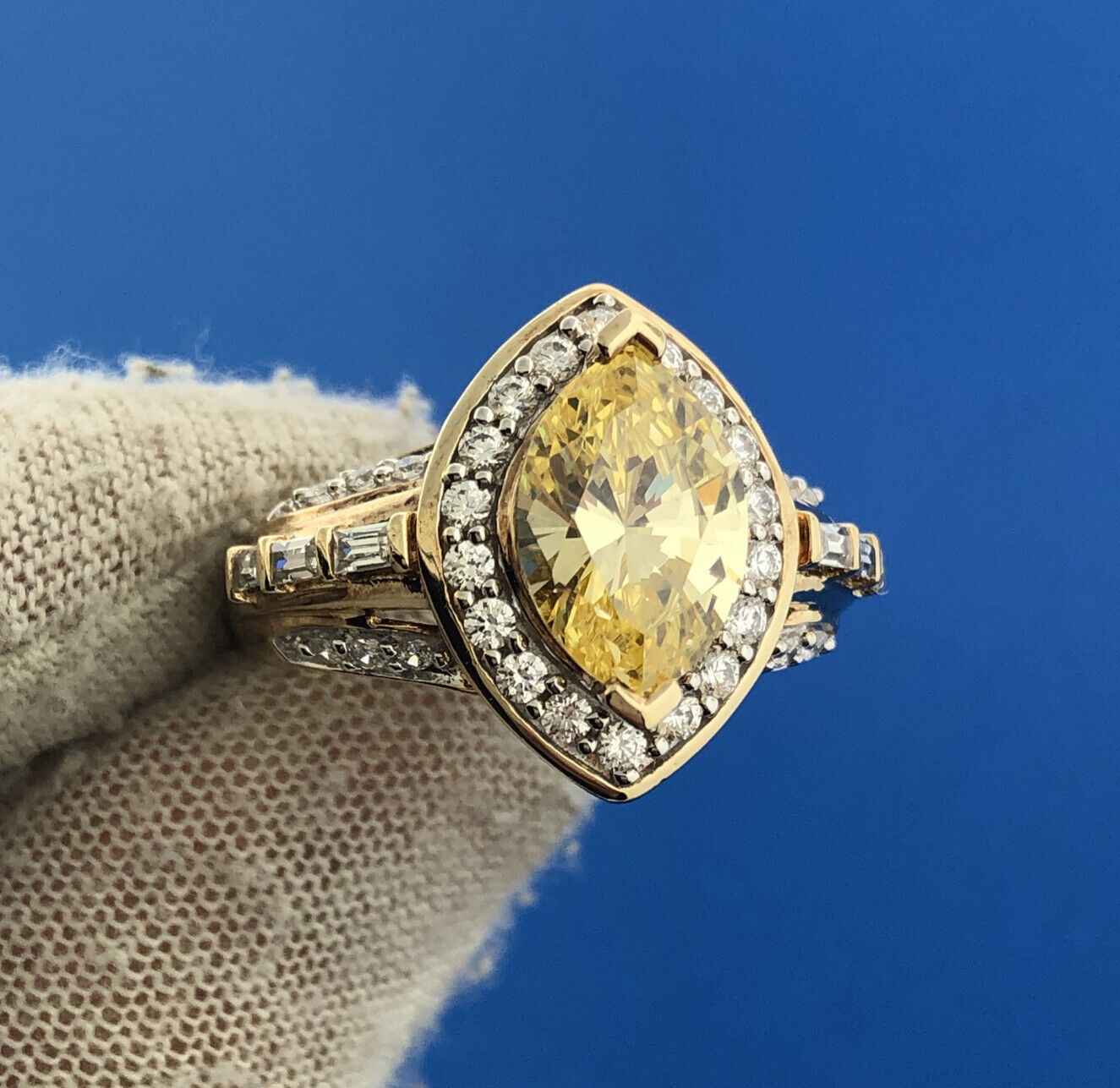 Designer Sterling Silver 925 Vermeil Lemon Cubic Zirconia Statement Size 9 Ring