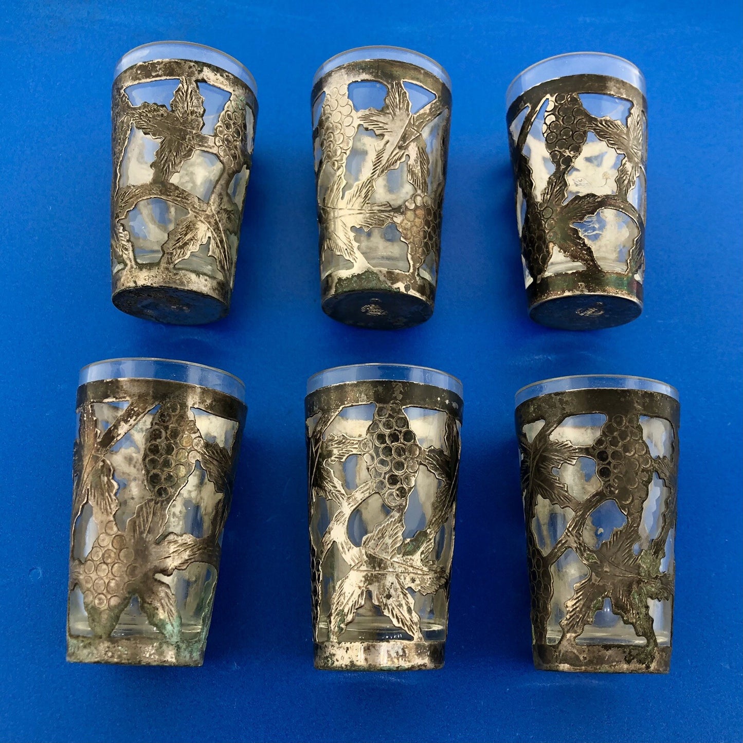 Vintage Taxco Mexico 925 Sterling Silver Apertif Shot Glass Set Of 6 W/Stirrers
