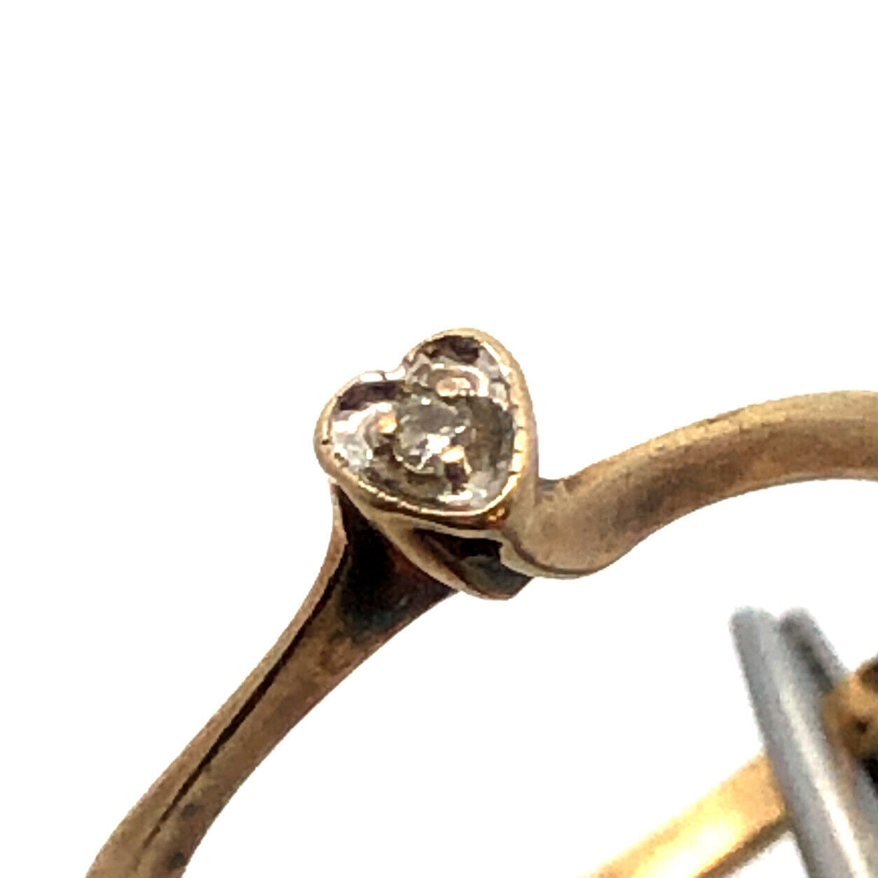 Designer 10K Yellow Gold Round Diamond Heart Promise Sweetheart Ring