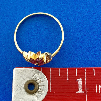14K Yellow Gold Ruby Diamond Flower Cluster Anniversary Birthstone Cocktail Ring