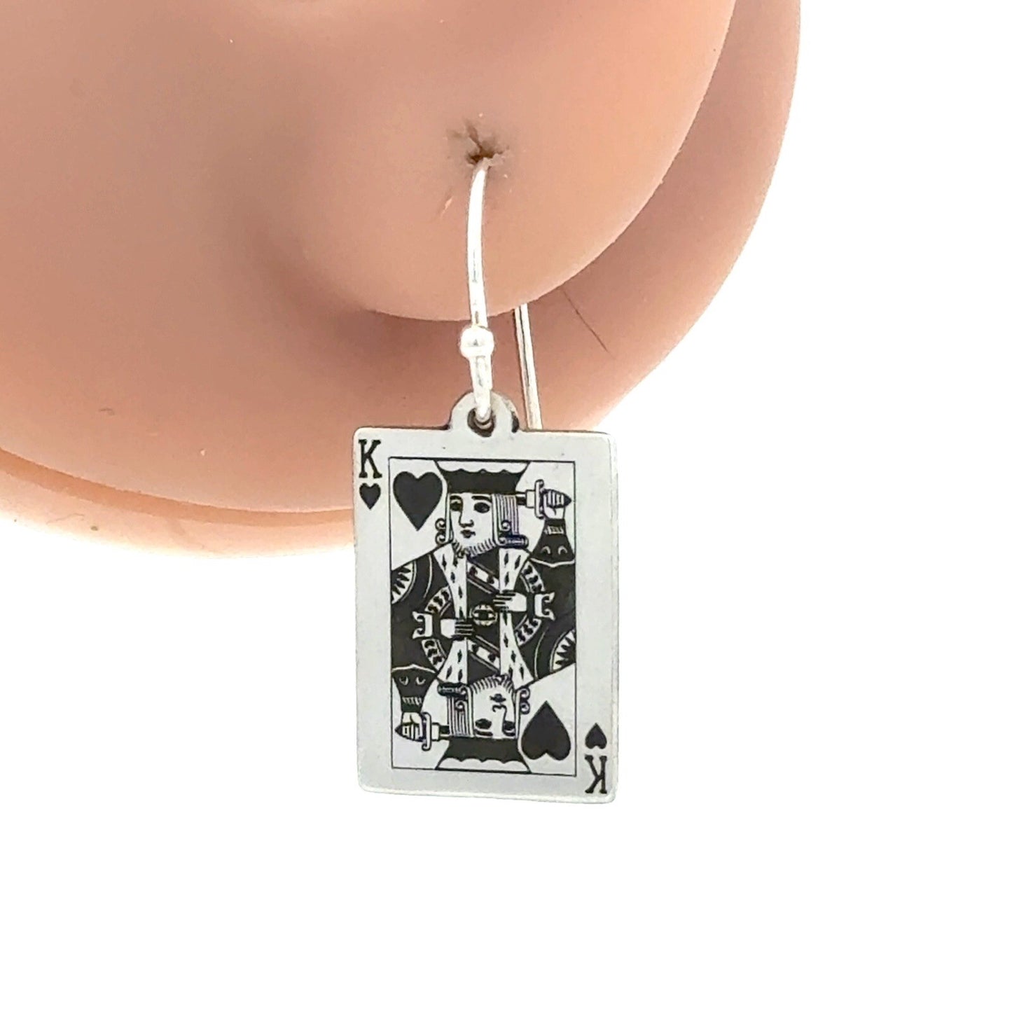 Custom Artisan Sterling Silver 925 Poker Playing Card Drop Dangle Earrings