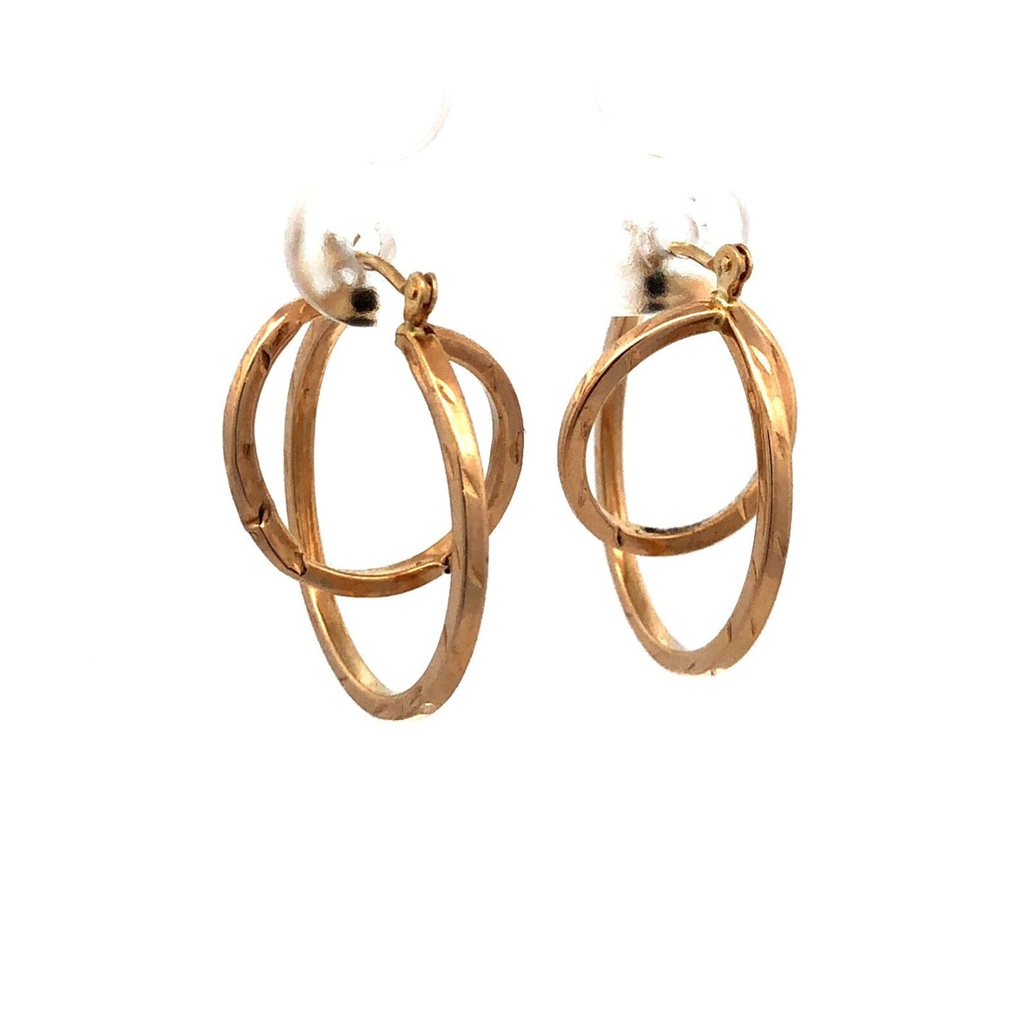 14K Yellow Gold Designer ATT Textured Round Double Hoop Earrings