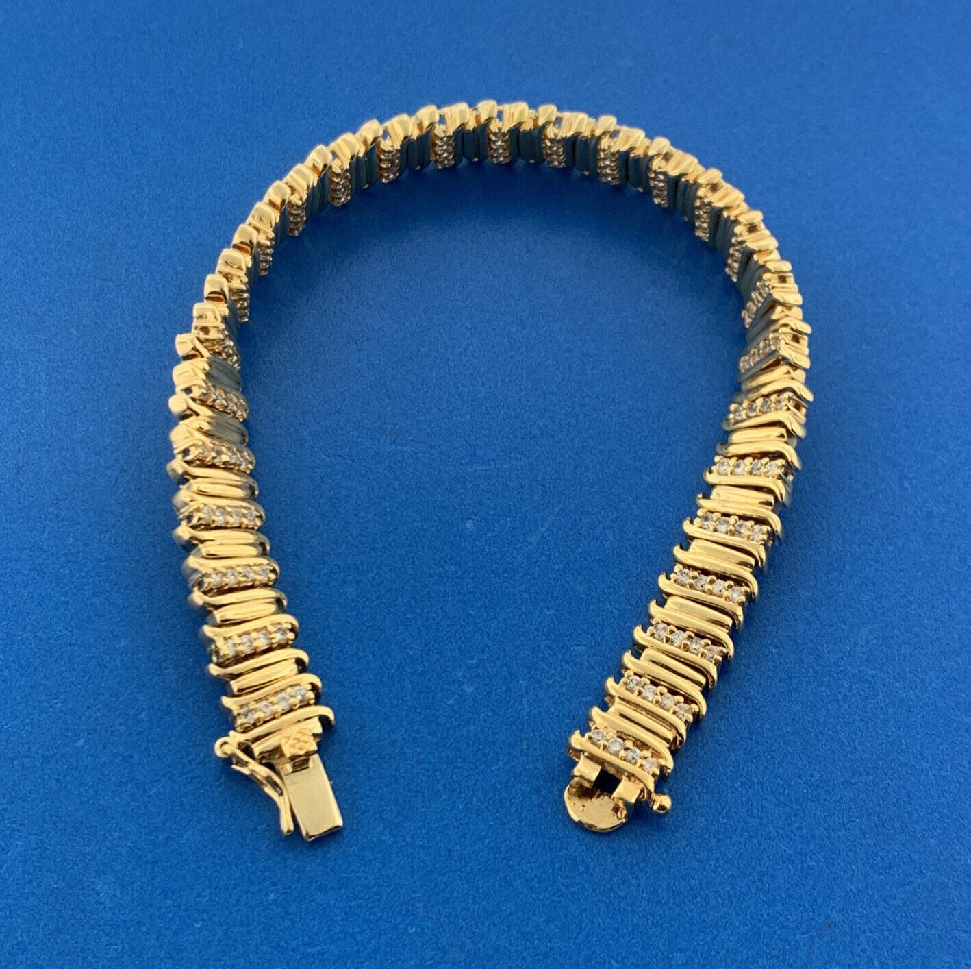Designer 925 Sterling Silver Vermeil Gold Diamond Statement Tennis Bracelet