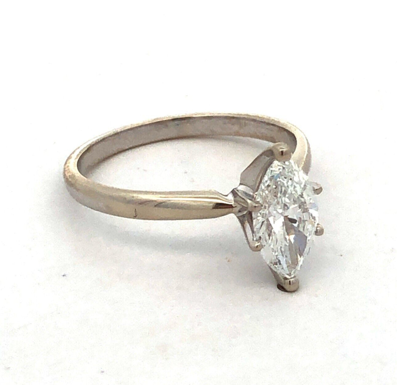 Designer 14K White Gold Marquise Lab Created Diamond Solitaire Engagement Ring