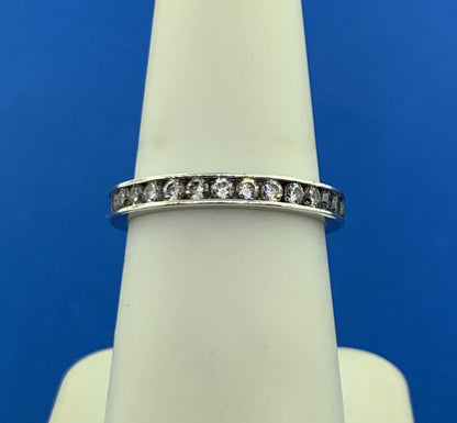 Designer SW Sterling Silver Cubic Zirconia Channel Set Eternity Anniversary Ring