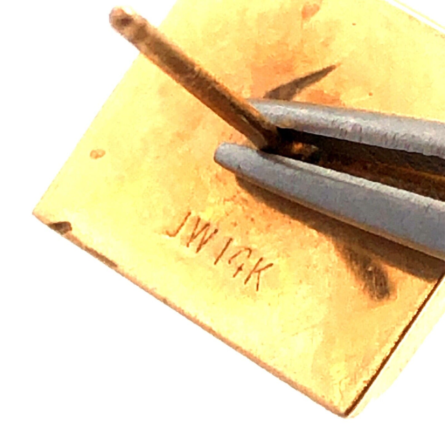 Designer JW 14K Yellow Gold Diamond Square Retro Modernist Stud Earrings