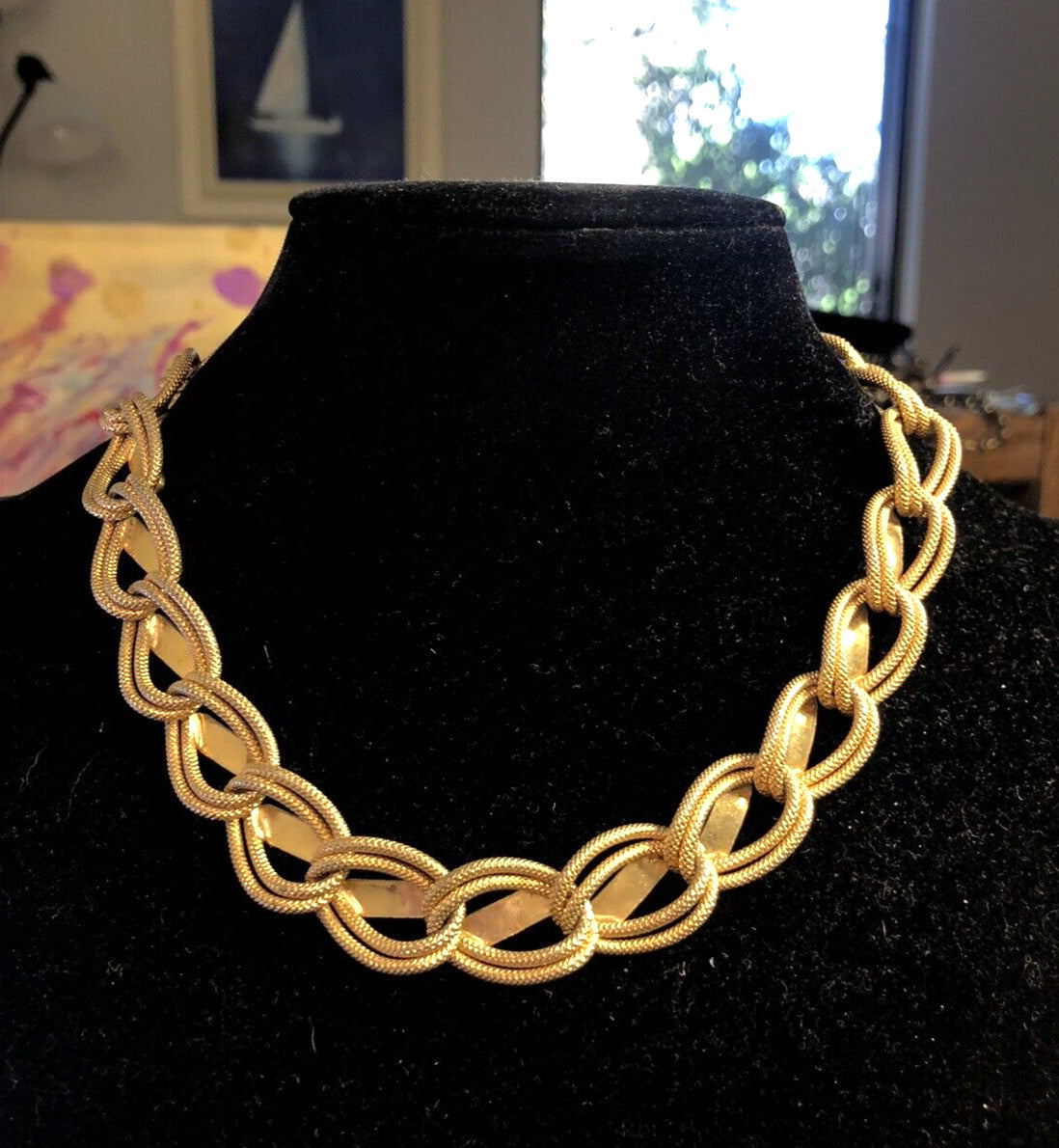 Mid Century Hobe Gold Tone Oval Fancy Link Fabulous Statement Choker Necklace