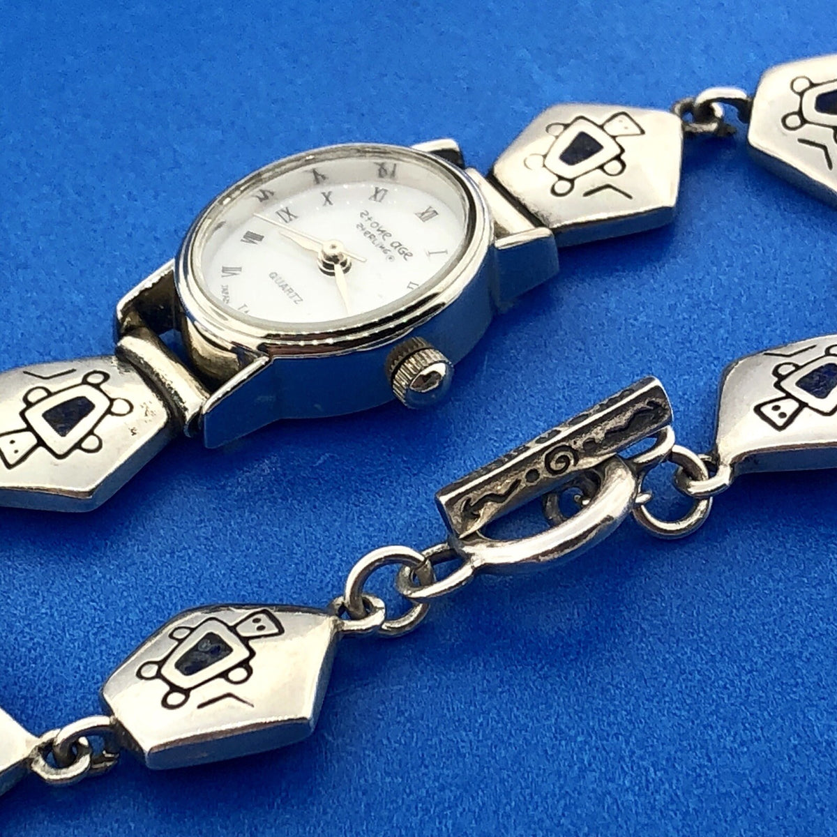 Stone Age Native American Artisan Sterling Silver 925 MOP Bracelet Watch