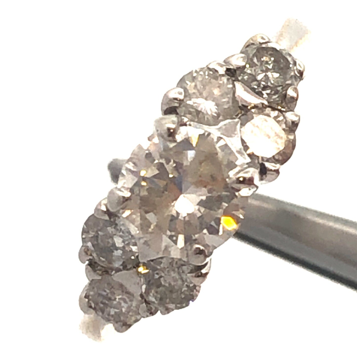 Estate 14K White Gold Round Diamond Solitaire With Accents Engagement Ring