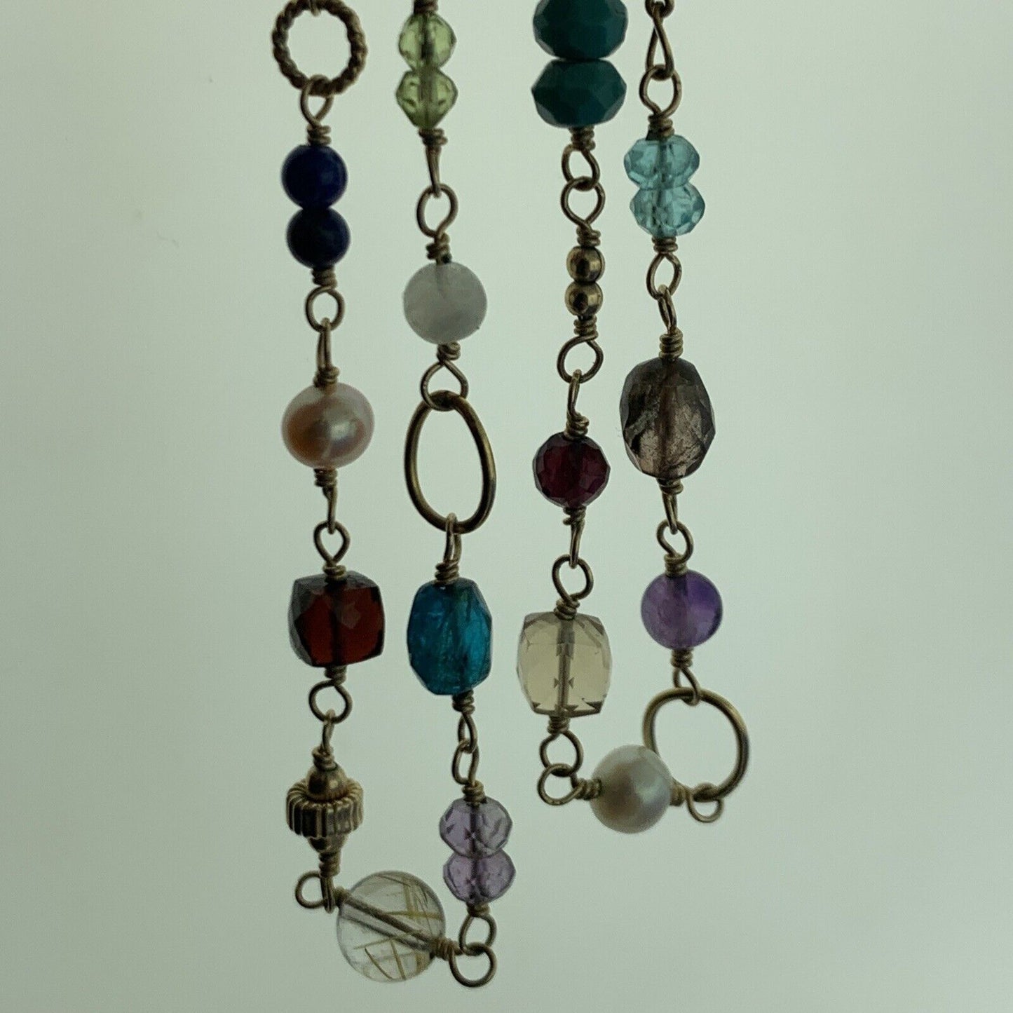 Artisan Hand Made Gold-Filled Multi Gemstone Beaded Link Necklace