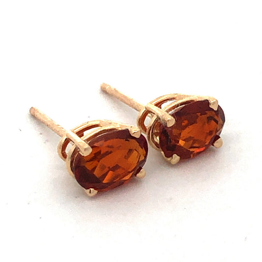 14K Yellow Gold Oval Citrine Solitaire November Anniversary Stud Earrings