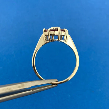 Vintage 14K White Gold Ruby Diamond Round Floral Cluster July Anniversary Ring