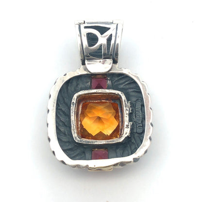 David Yurman 925 Sterling 14K Yellow Gold Citrine Tourmaline Enhancer Pendant