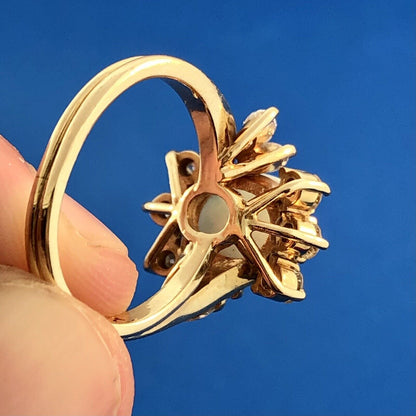 Vintage Estate NEI 14k Yellow Gold Opal Diamond Accented Ring Size 5.5