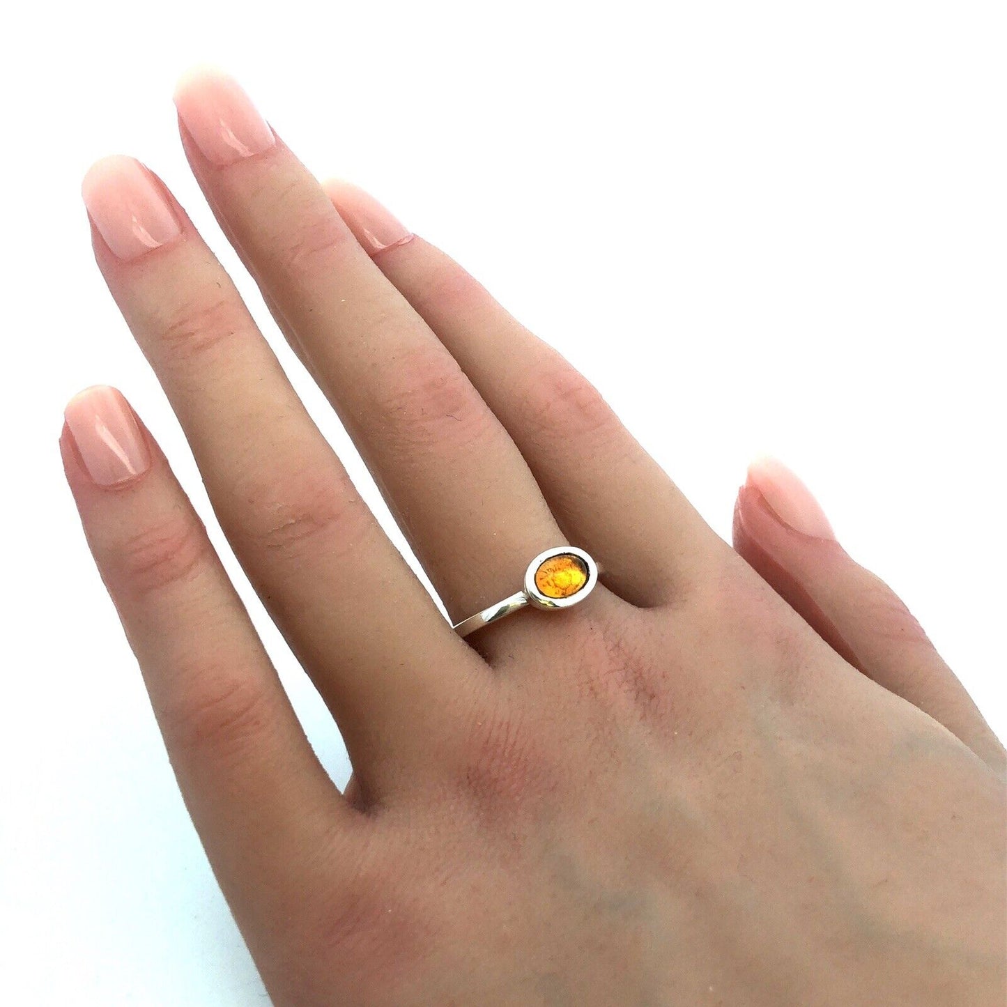 Estate 925 Sterling Silver Oval Orange Tourmaline Bezel Solitaire Ring