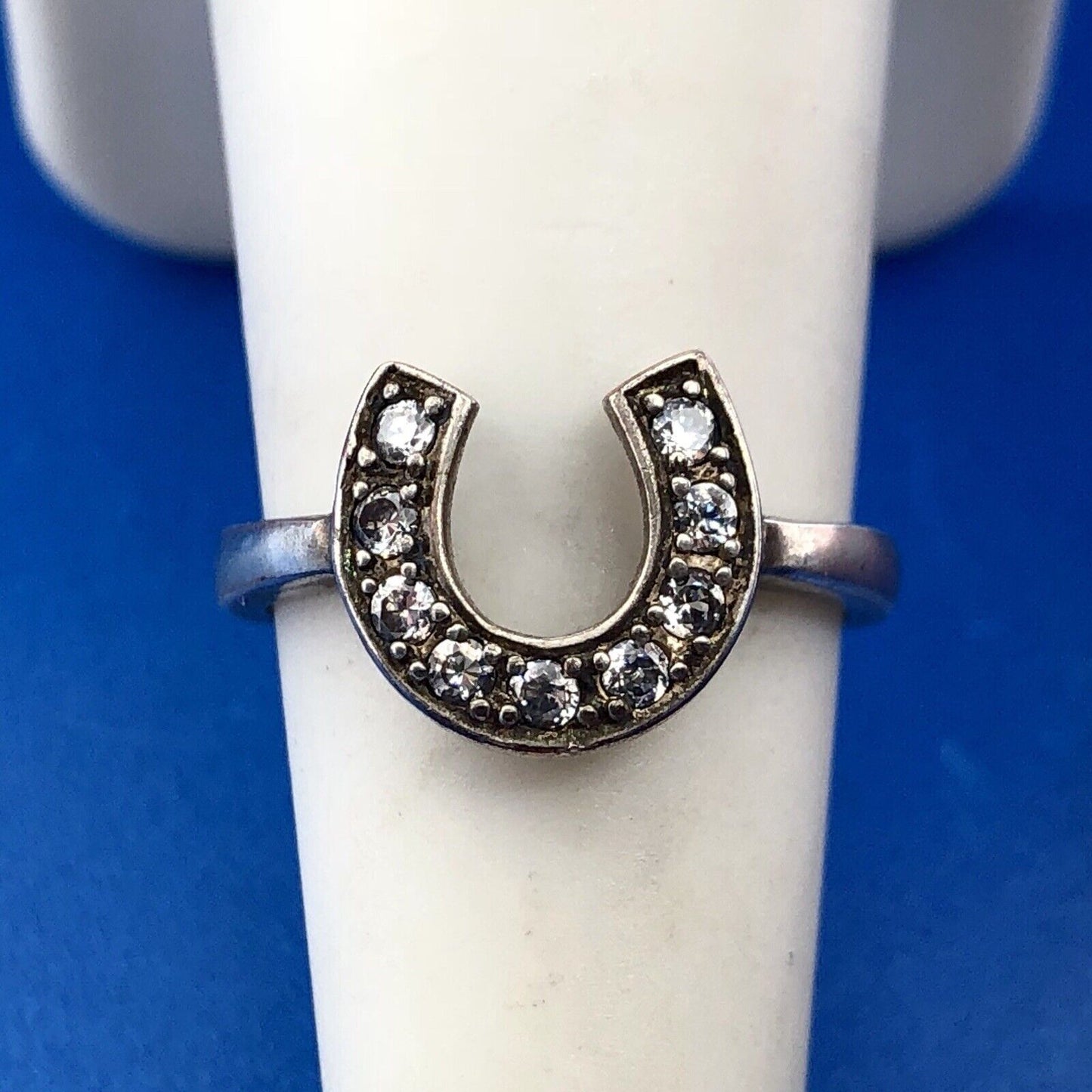 Designer Sterling Silver 925 Cubic Zirconia CZ Horseshoe Good Luck Fashion Ring