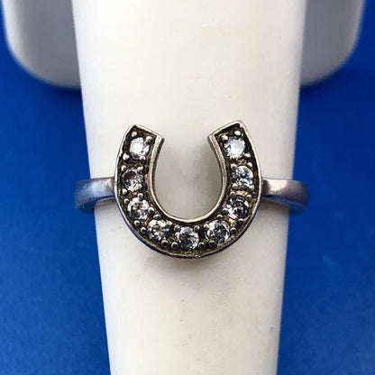 Designer Sterling Silver 925 Cubic Zirconia CZ Horseshoe Good Luck Fashion Ring