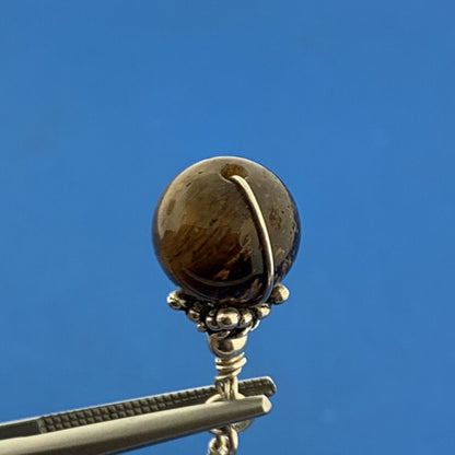 Designer 925 Sterling Silver Tiger's Eye Bead Ball Drop Dangle Hook Earrings