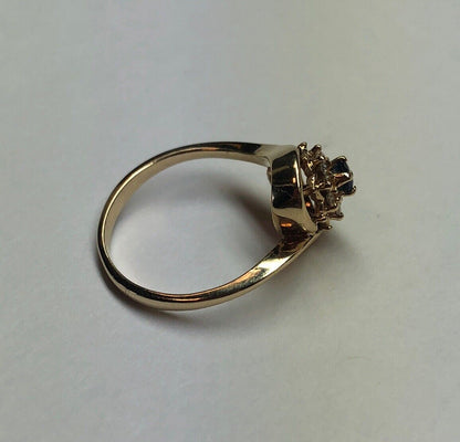 Designer 14K Yellow Gold Diamond Sapphire Free Form Flower Cocktail Ring