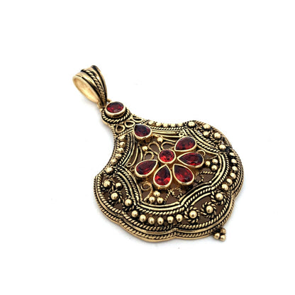 Designer UTC 925 Sterling Silver Vermeil Garnet Open Scroll Statement Pendant