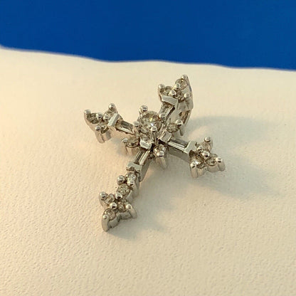 14K White Gold Diamond Encrusted Cross Easter Communion Bible Religious Pendant