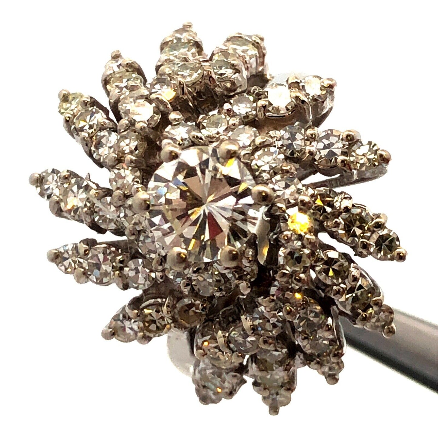 Vintage CRC 14K White Gold Round Diamond Waterfall Statement Cocktail Ring