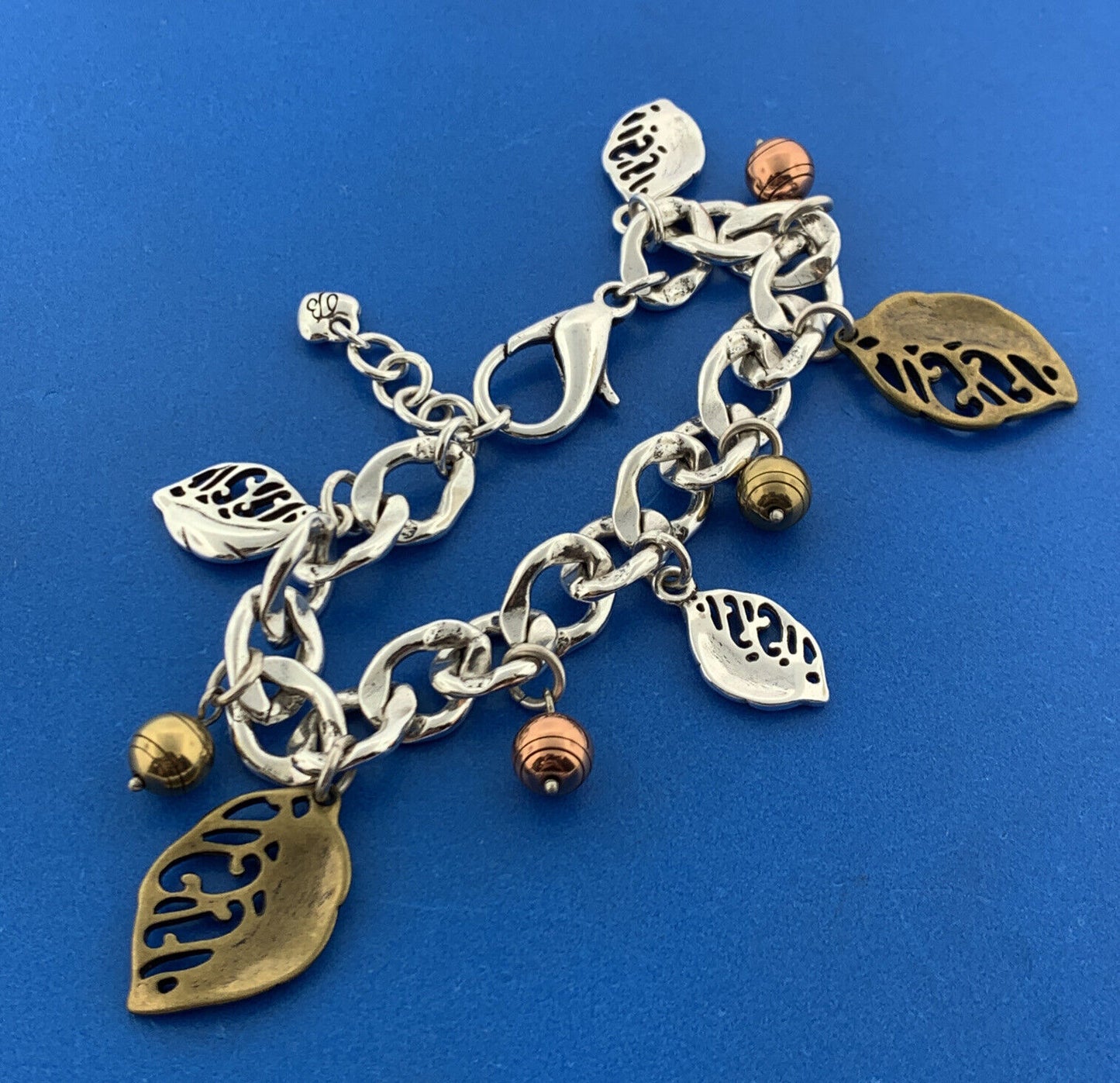 Brighton Tri Colored Silver Plate Fall Autumn Leaves Statement Charm Bracelet