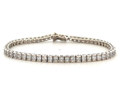 Designer 925 Sterling Silver Square Cubic Zirconia CZ Tennis Bracelet