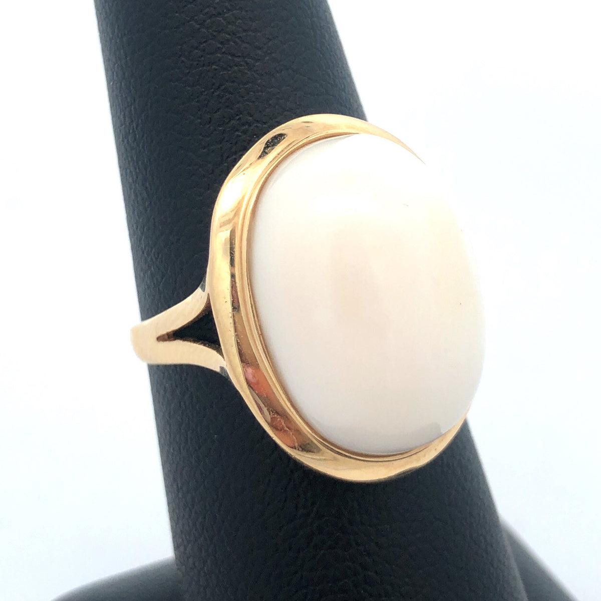 Designer PTJ 14k Yellow Gold Cabochon White Agate Statement Ring Size 7.25