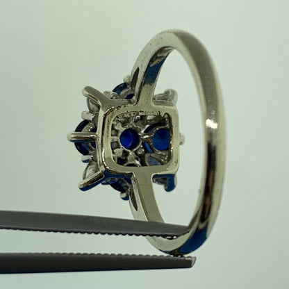 Designer 14K White Gold Sapphire Diamond Floral Cluster Cocktail Ring