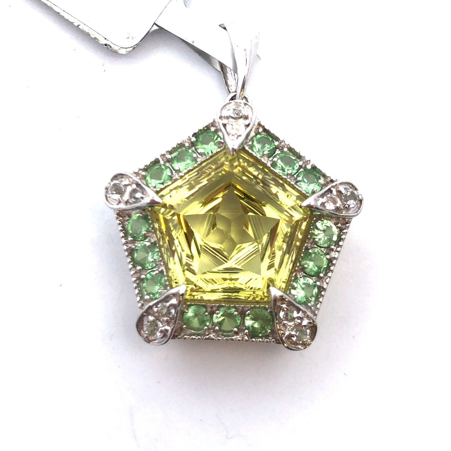 Designer TGGC 925 Sterling Silver Peridot Green Tourmaline White Topaz Pendant