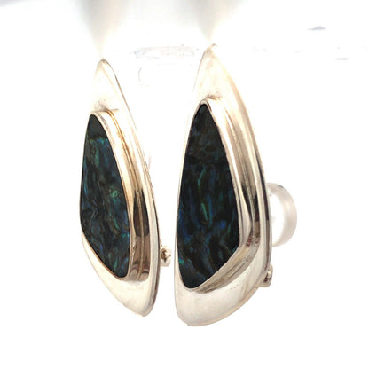 Vintage E Dragsted 925 Sterling Silver Abalone Triangle Clip-on Stud Earrings