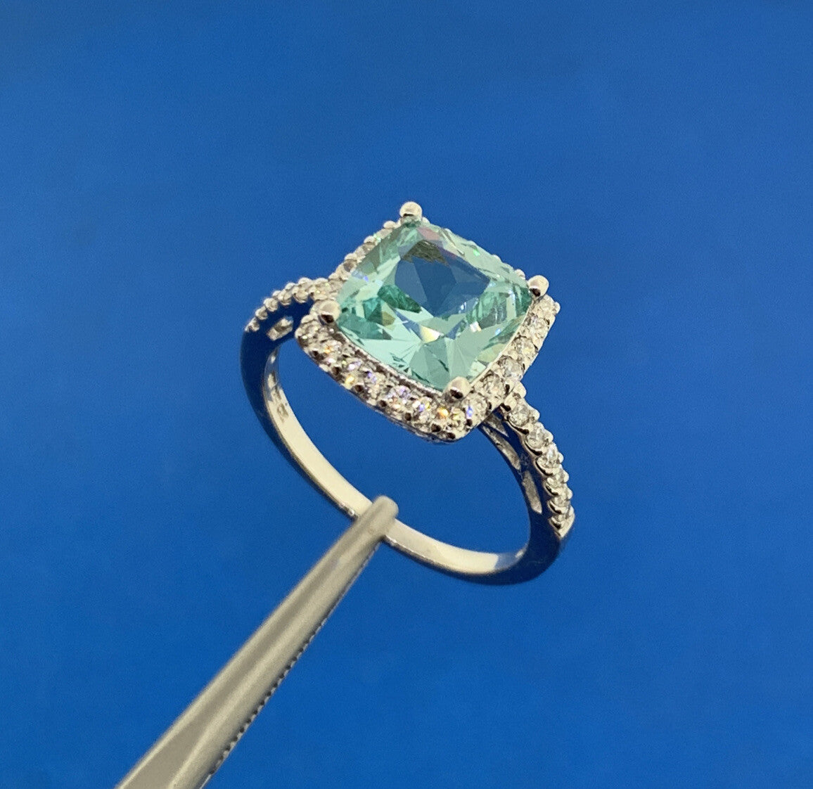 Designer SW China Sterling Silver Tourmaline Cubic Zirconia Halo Cocktail Ring