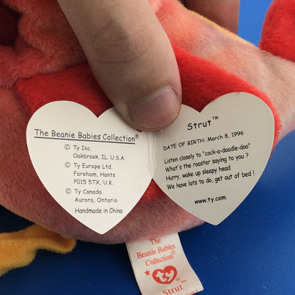 1996 TY Beanie Baby Strut The Rooster Mint Condition Tag Errors - 4171