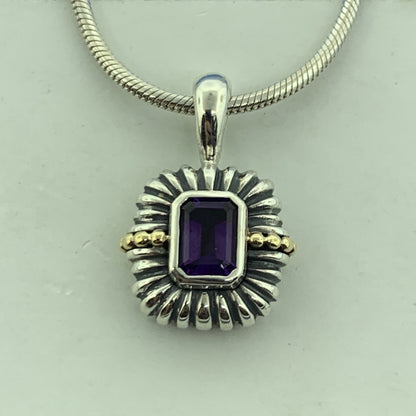 Stunning Sterling Silver 925 18k Trim Purple Amethyst Pendant 16" Chain Necklace