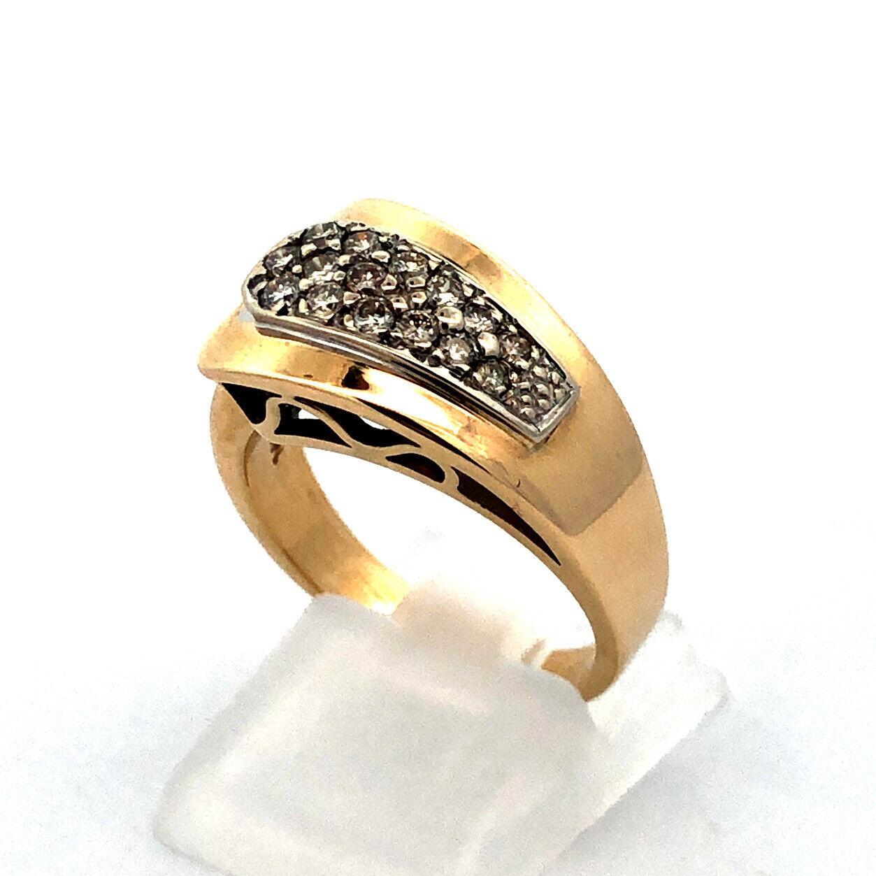 Designer 14K Yellow Gold Diamond Modernist Anniversary Buckle Ring